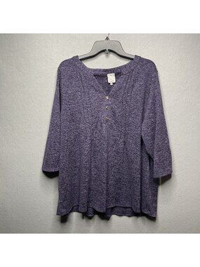 Naif Womens Purple 3/4 Sleeve Henley Top 2X Boho